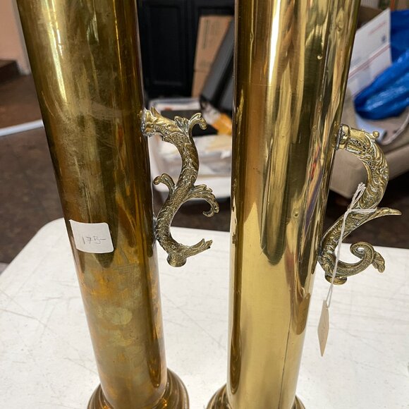 BRASS ARTILLERY SHELL CASING 19" CONVERTED TO BOOKEND/UMBRELLA STAND - Picture 6 of 6